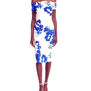 CHIARA BONI ROYAL BLUE WHITE FLORAL PRINT STRETCH